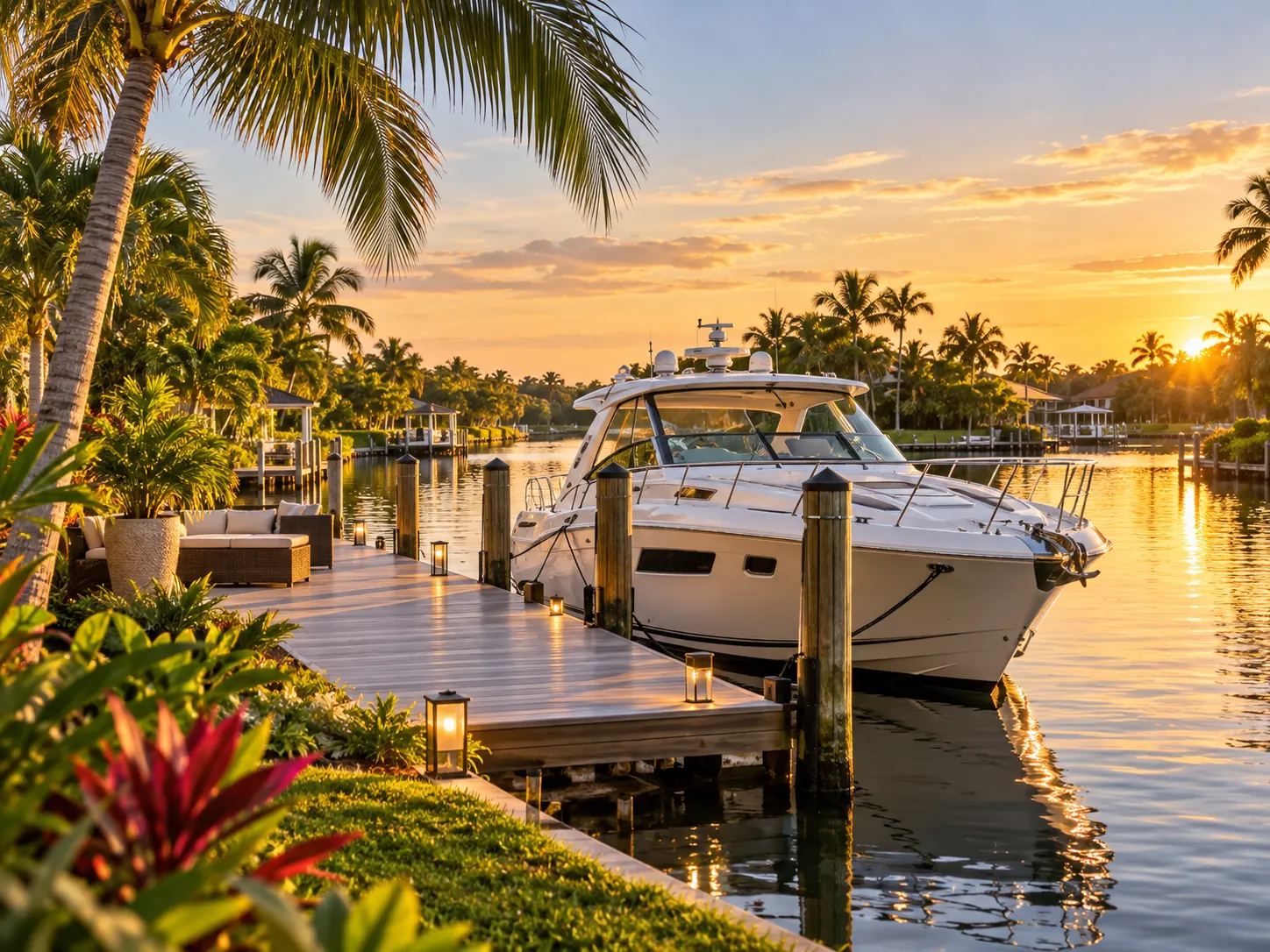Illustrative cruiser at a private dock
