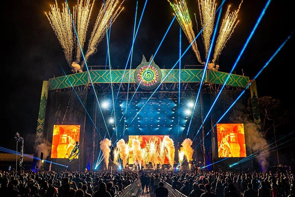 Main stage lasers and fireworks — festival photograph